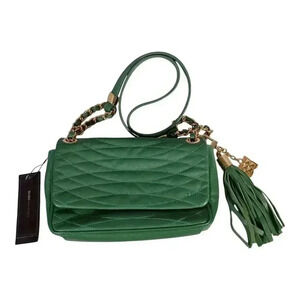 BCBG Maxazria Gretta Shoulder Bag Green Emerald Leather Quilted Tessel Small